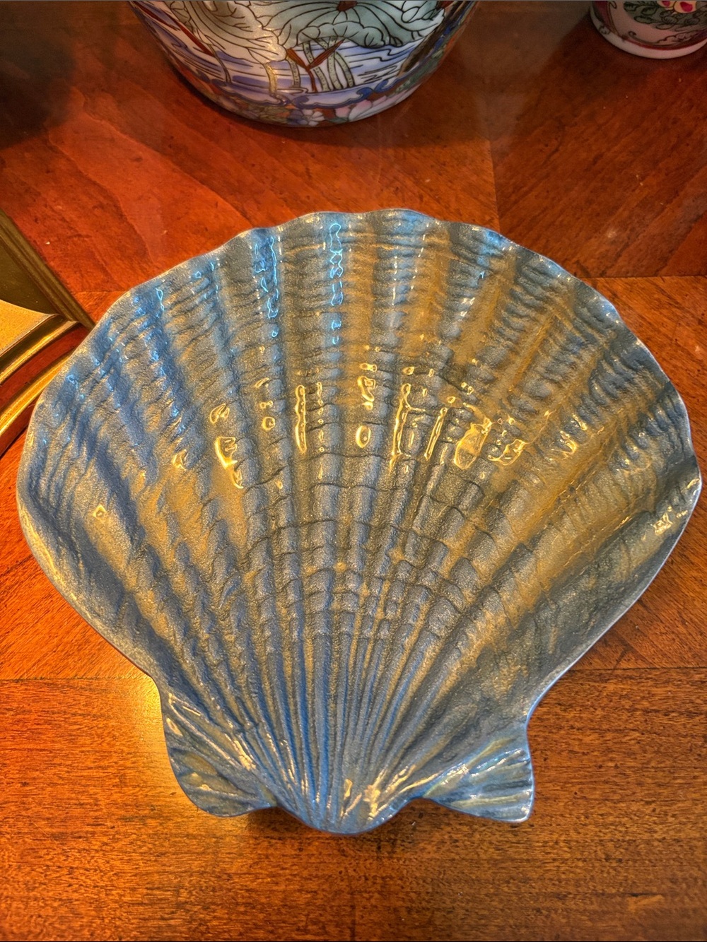 Mariposa Cast Aluminum Shell Serving Bowl w/ Blue & Beige Enamel Interior